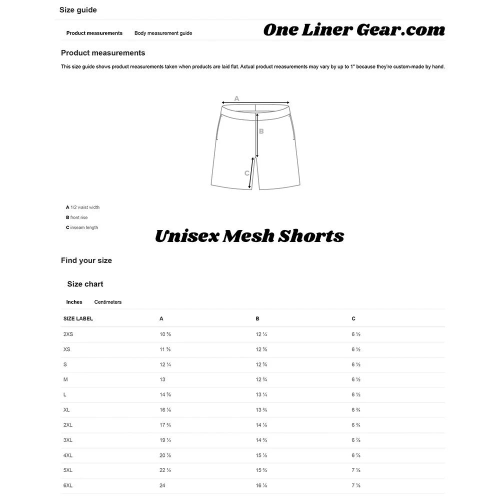 Size Guide - Unisex Mesh Shorts - One Liner Gear.jpg