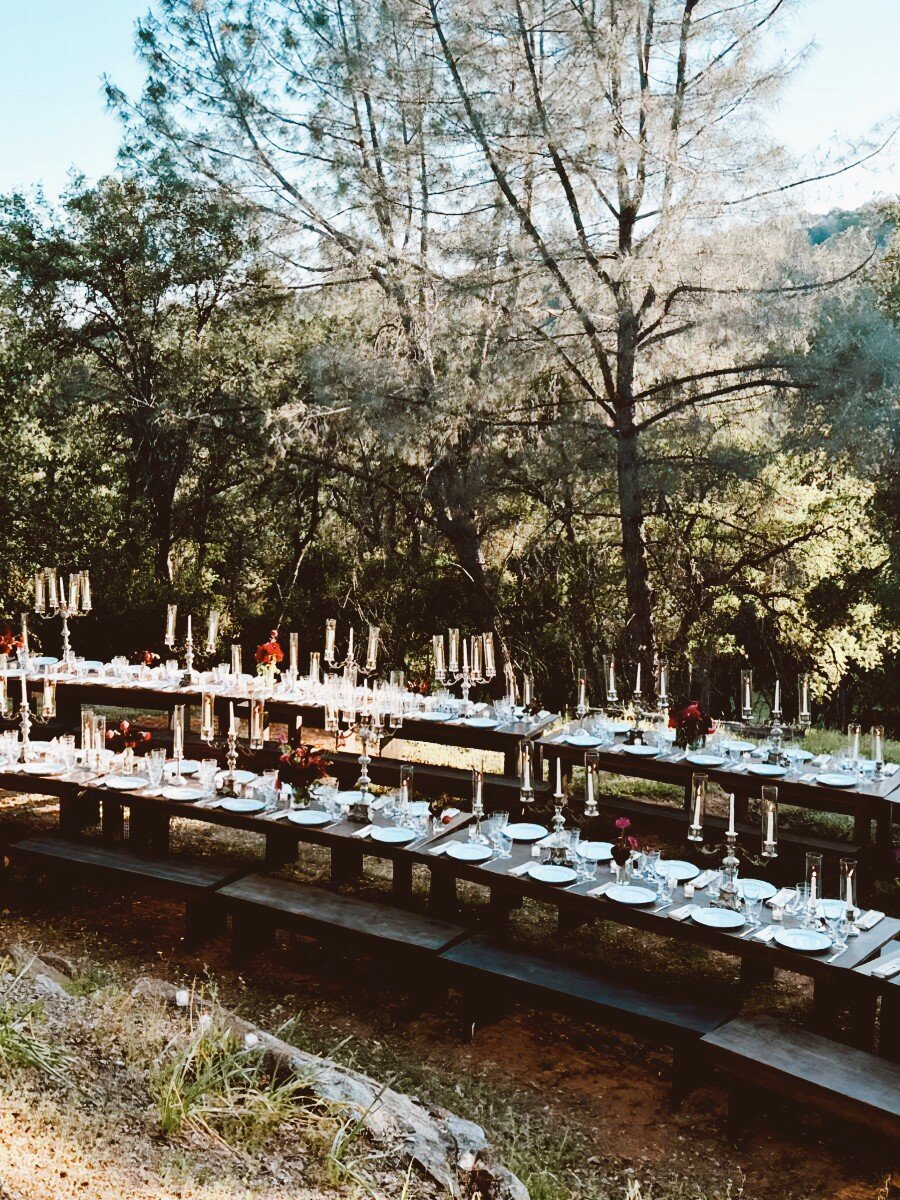 outdoor wedding table setting in beautiful picturesque California landscape