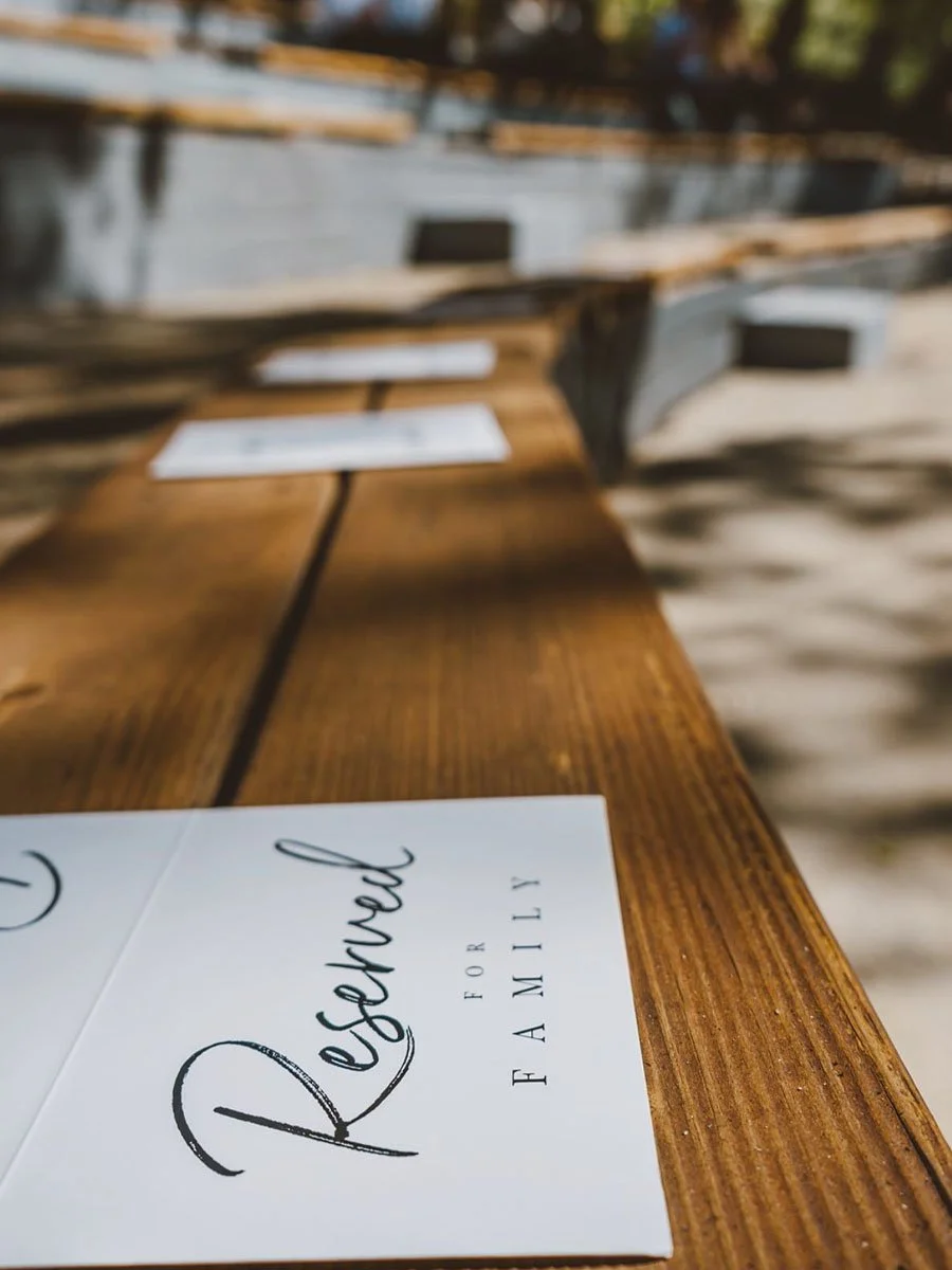 Wedding seating in lower amphitheater reserved card place holders
