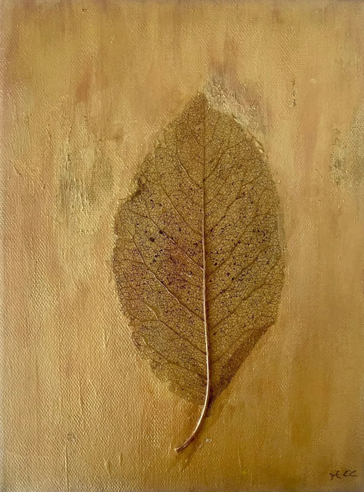 GOLD LEAF, Mixed Media, Leaf, Gold Pigments on Canvas, 24x18cm