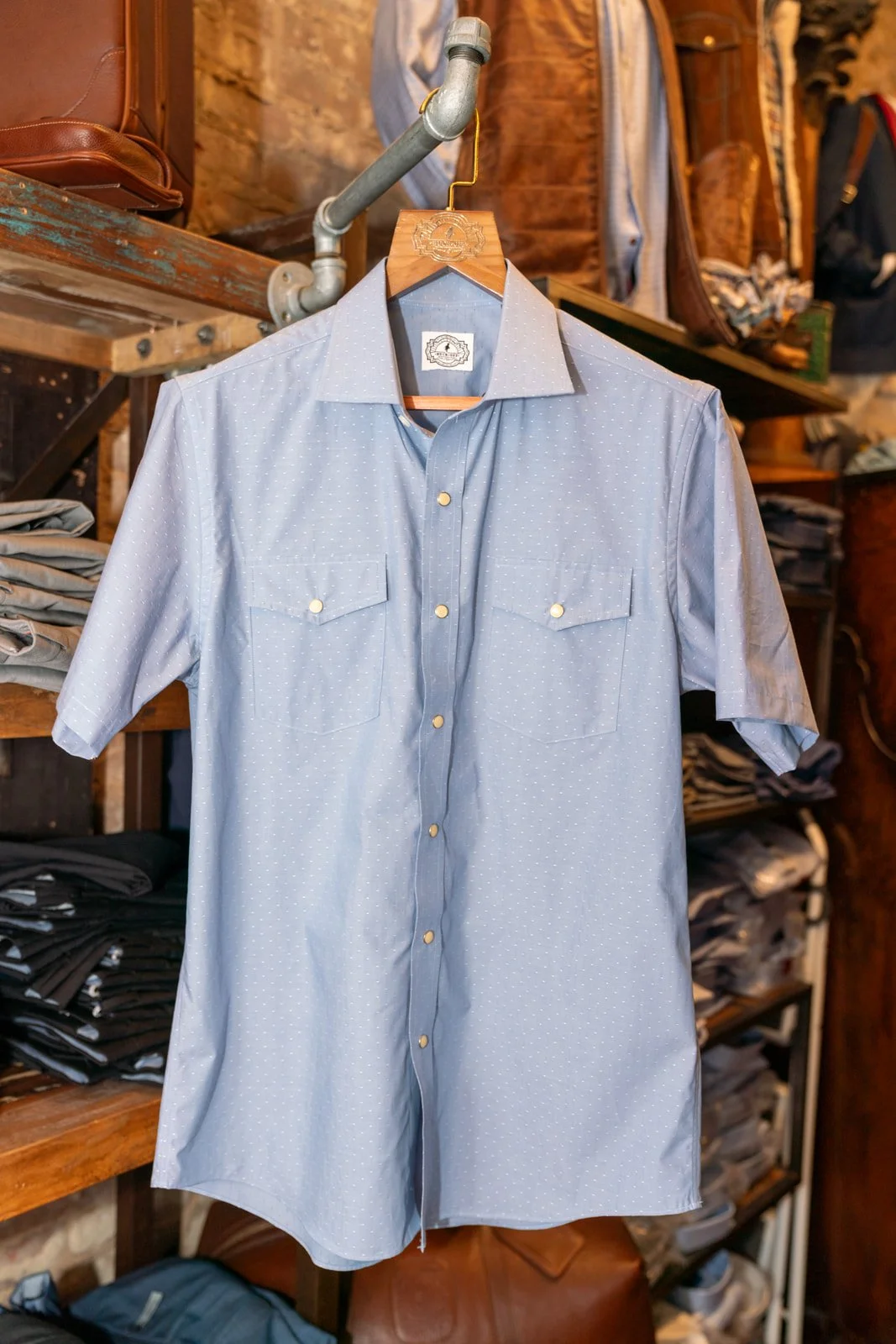 Buck Off SS Pearl Snap Shirt (Summer Chambray Dot)