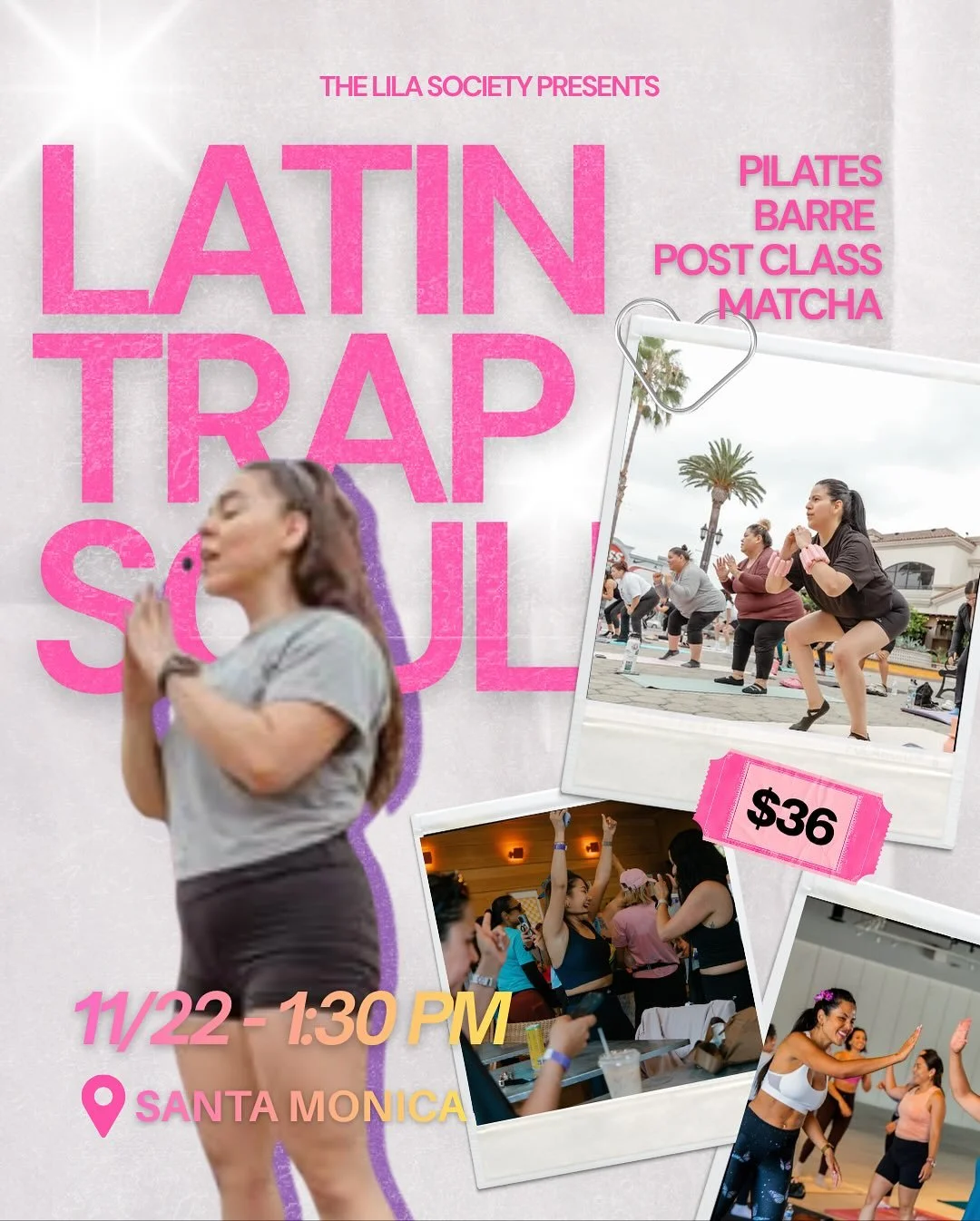 Pilates Princess 🤝Latin Trap 💖✨ 

Join us on 11/22 &mdash; RSVP link in bio!

Get ready for a Latin Trap workout that tones, sculpts, and serves all the vibes, followed by a cozy post-class matcha social. 

Come move, connect, and feel the energy o