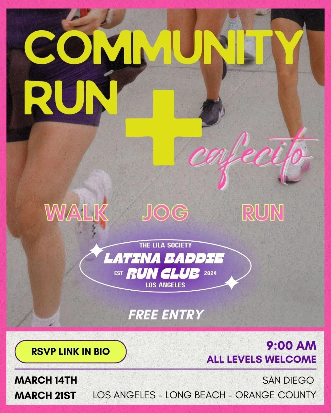Move your body and grab a cafecito with us after! ☕🏃&zwj;♀️

Our monthly community run is here, and everyone&rsquo;s invited. Walk, jog, run&hellip;whatever pace feels good.

Bring an amiga or come make new ones! 
🎟 Free entry
🔗 RSVP in bio

See y