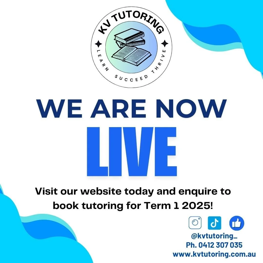 &quot;📣 WE ARE NOW LIVE! 📖
Visit our website today to secure your spot for Term 1, 2025! 🎓✨
👉 Don't miss out on mobile, personalised and expert tutoring to help you thrive.

💻 https://www.kvtutoring.com.au/ 
📱 @kvtutoring_ | Ph. 0412 307 035&qu