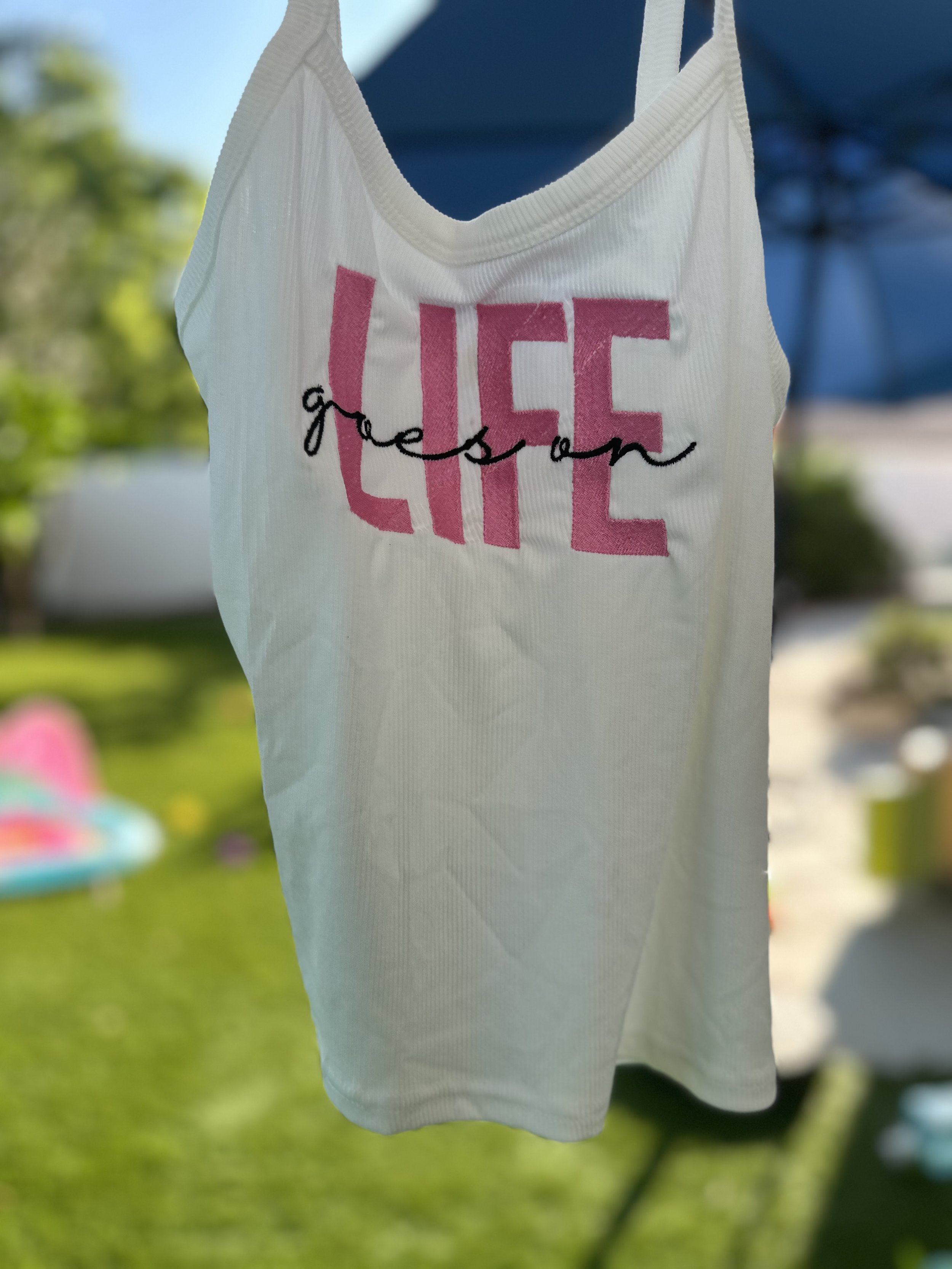 Life goes on embroidered tank top