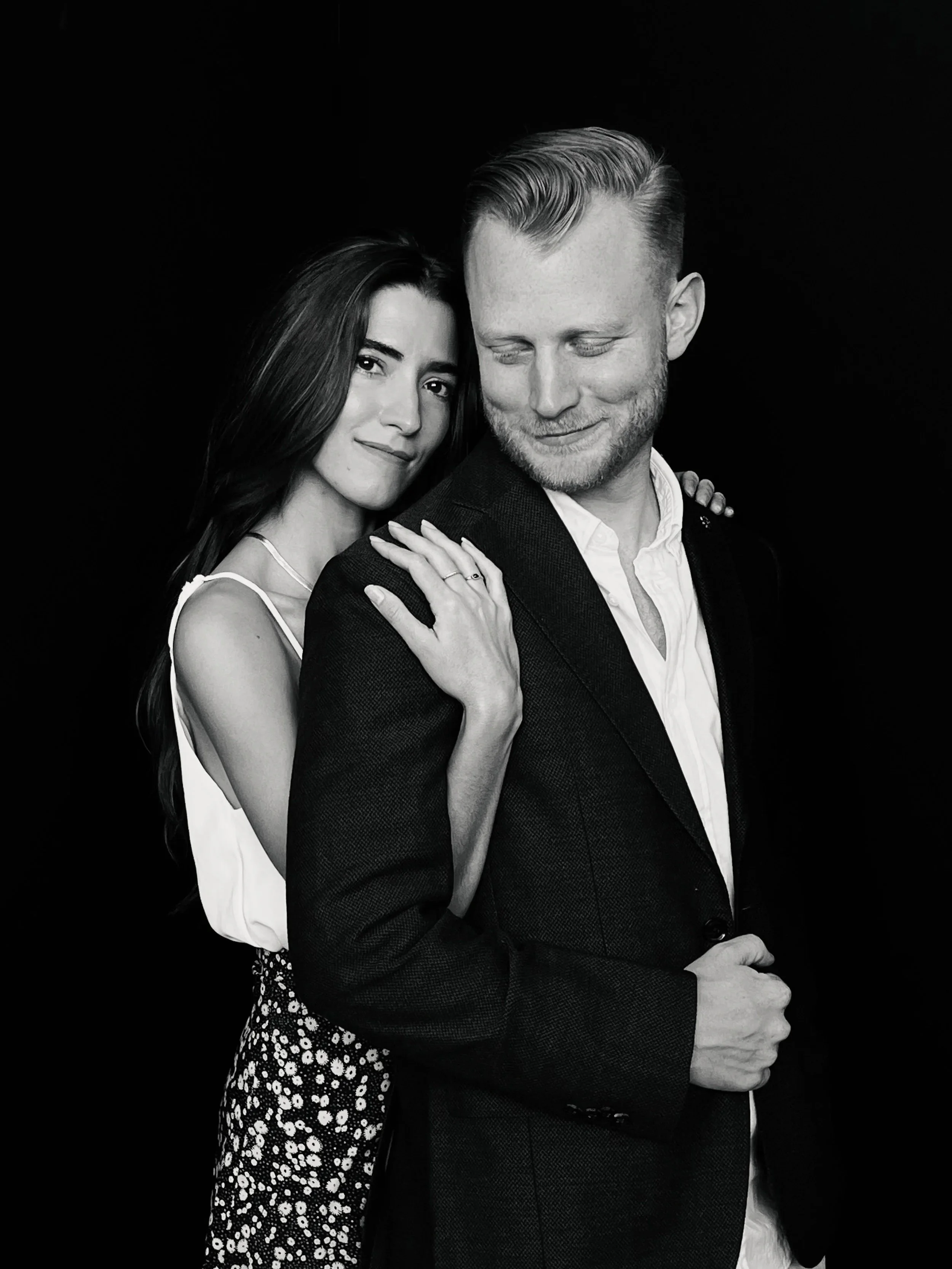 Modern Valentine’s Day couple portraits in San Diego studio with natural connection