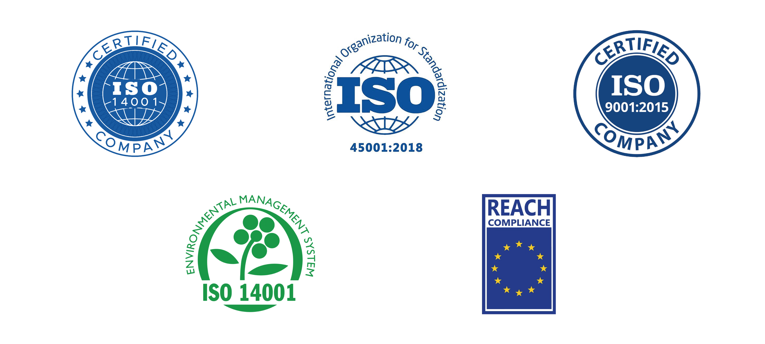 Five certification  of Authent and its partners including ISO 14001, ISO 45001:2018, ISO 9001:2015, Environmental Management System, and REACH Compliance.