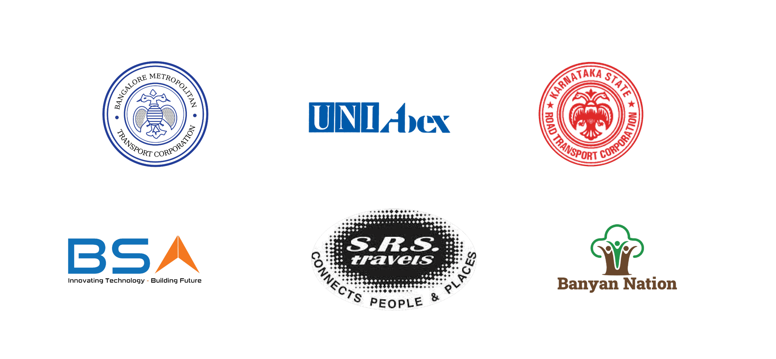 Collection of Authent Clients, including "UNI Abex," "Karnataka State Road Transport Corporation," "SRS Travels: Connects People & Places," and "Banyan Nation."