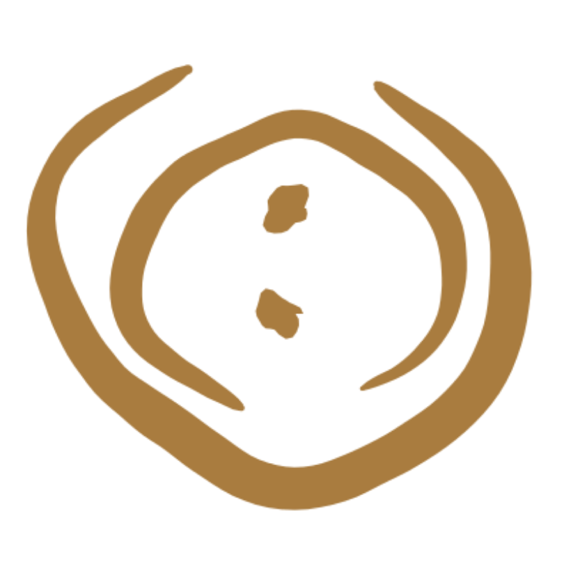 A simple, stylized illustration of a coffee cup in brown color on a black background.