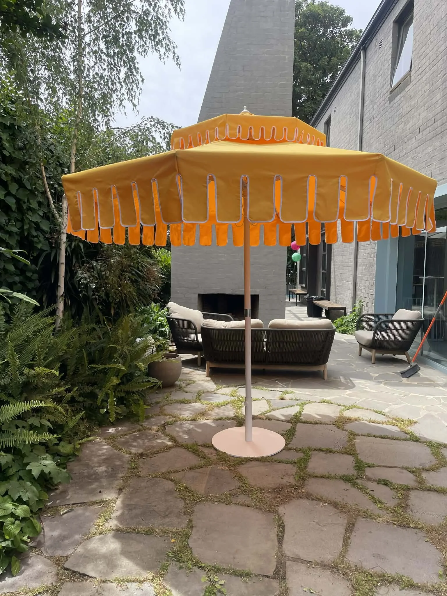 Slim Aarons Inspired Two-Tier Yellow Umbrella