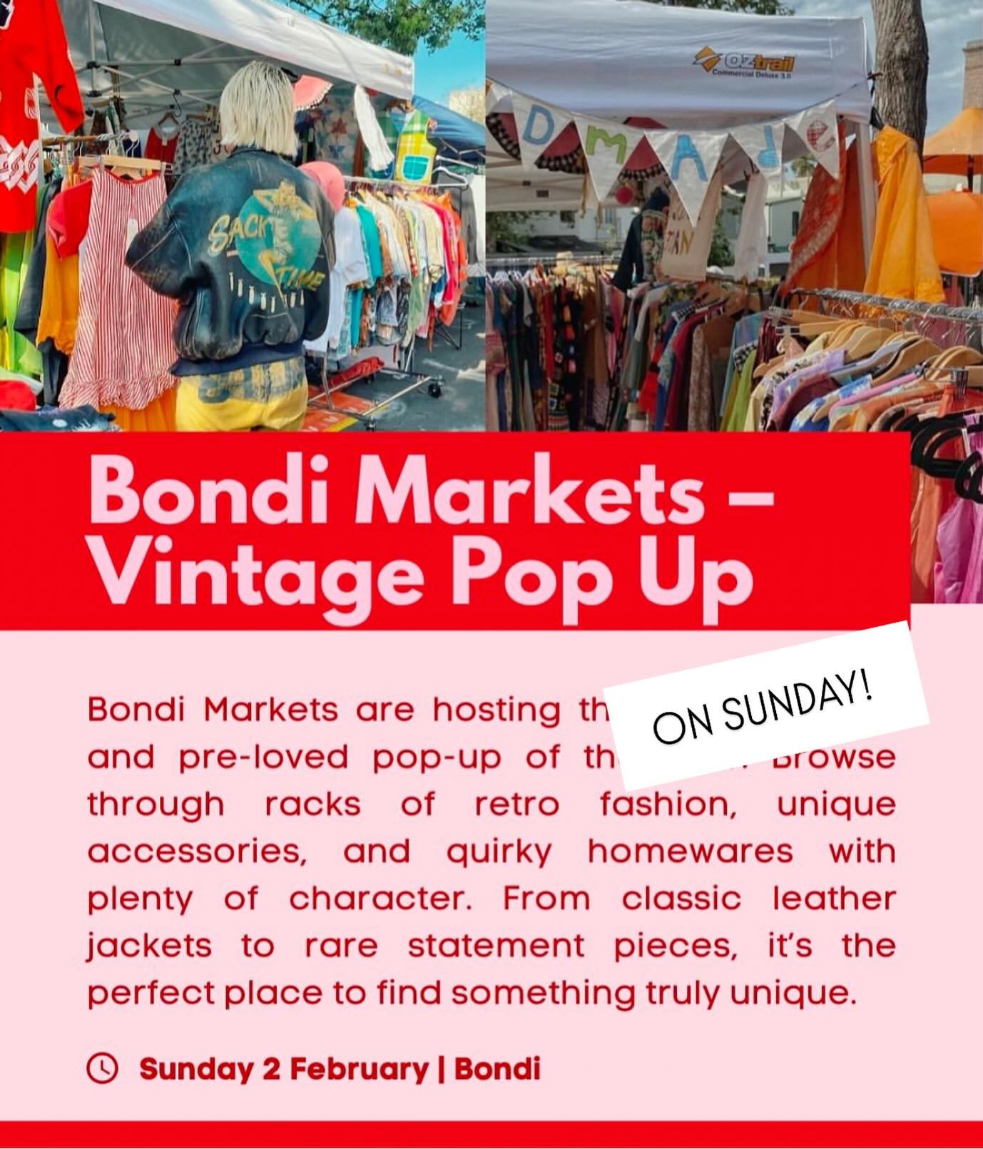 ✨ Happening this Sunday, Bondi&rsquo;s Vintage Pop-Up 
here at #bondimarkets This pop-up will be a paradise for vintage + preloved enthusiasts ✨

Get ready to be inspired with the best and most unique vintage pieces from @saintjoan_____  @vintage39by