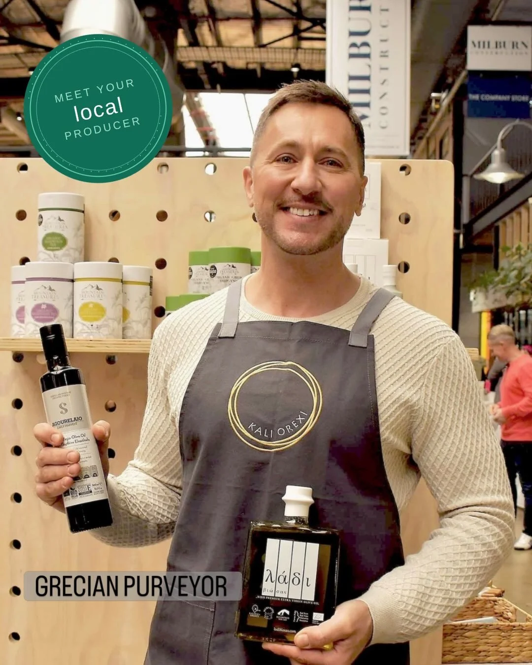 Meet your local producer

Will&rsquo;s true passion is olive oil, and once you taste what he brings, you&rsquo;ll understand why. His selection spans medicinal-grade to everyday oils, all sourced directly from small, single-estate Greek producers. Co