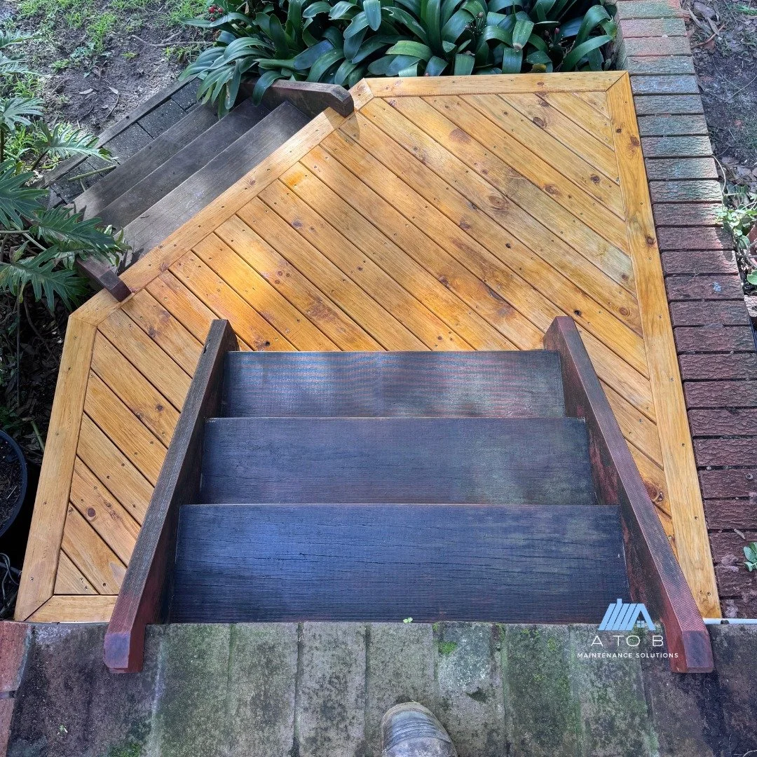 A refresh for this landing step 😱

This landing was badly rotted and missing sections&mdash;but not anymore! 

We rebuilt parts of the structure and replacing all the decking, giving it a sturdy structure and a clean, polished finish that will last!