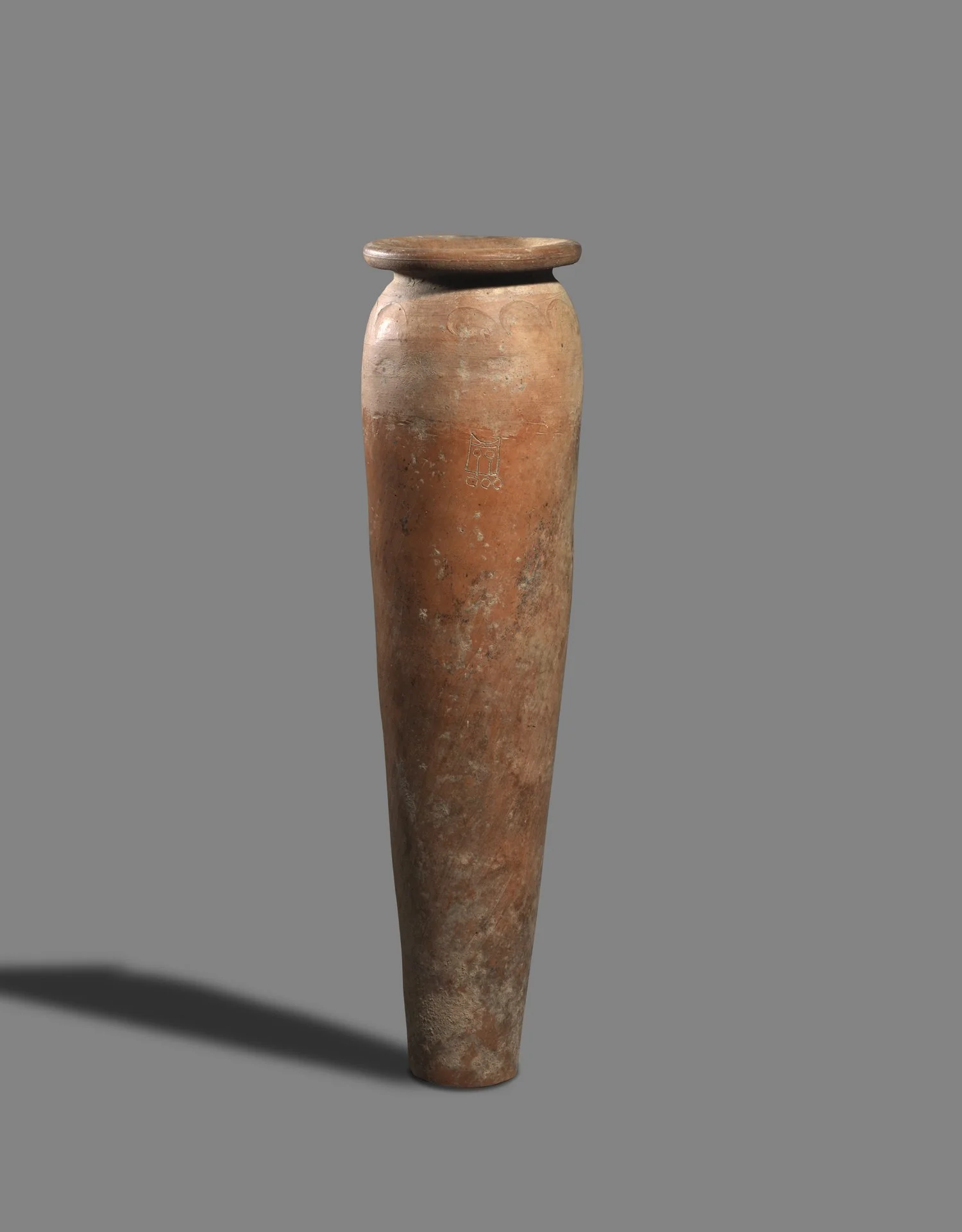 Egyptian terracotta vase inscribed for King Hedjw-Hor
Predynastic Period, Naqada III, 3250-3100 BC
Height: 49 cm, Private collection Switzerland, acquired 1960s and thence by descent