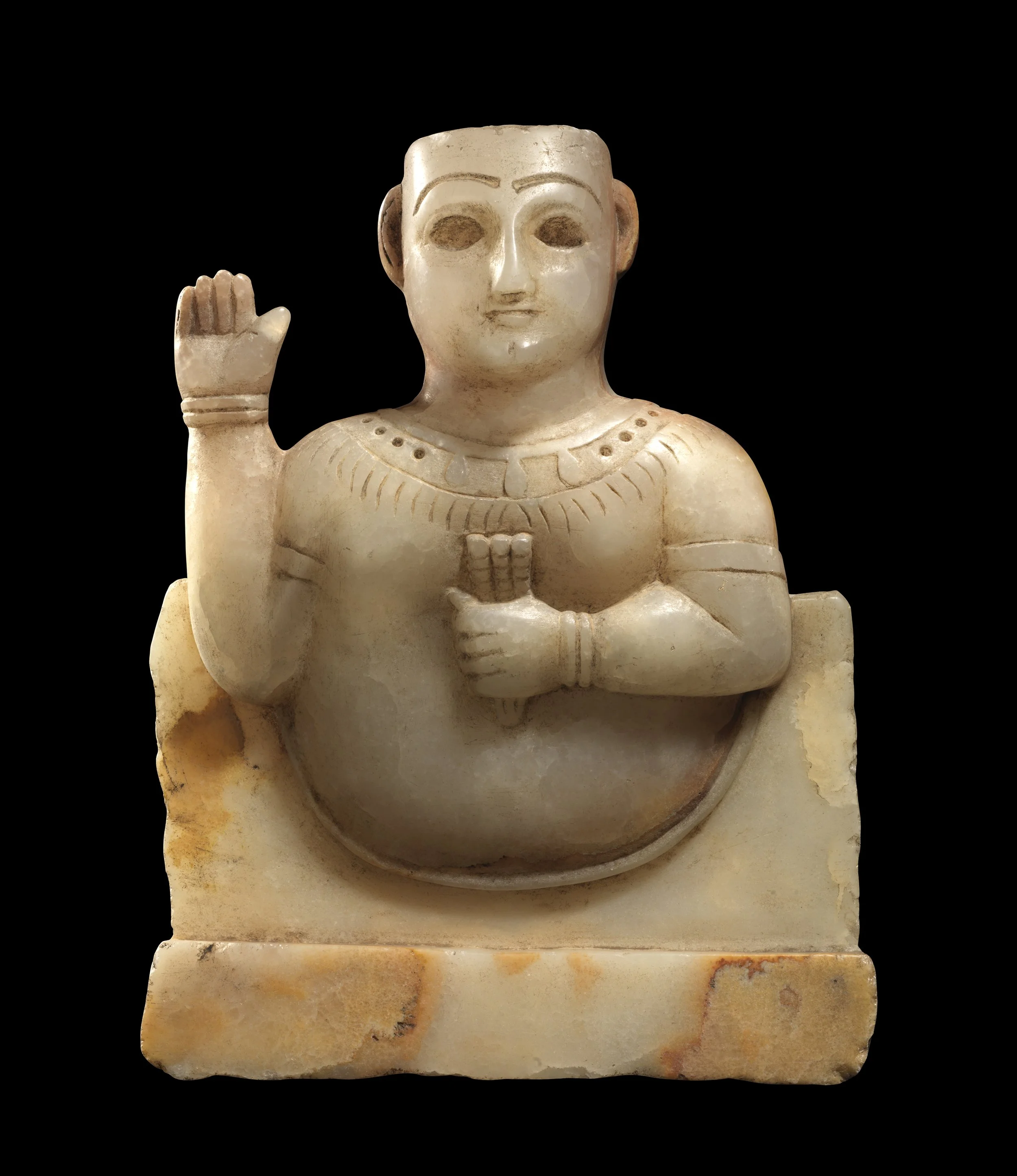 South Arabian alabaster stele bearing a female bust 1st century BC - 1st century AD
Height:24 cm; width: 19 cm
With Gimpel Fils prior to 1970s;
