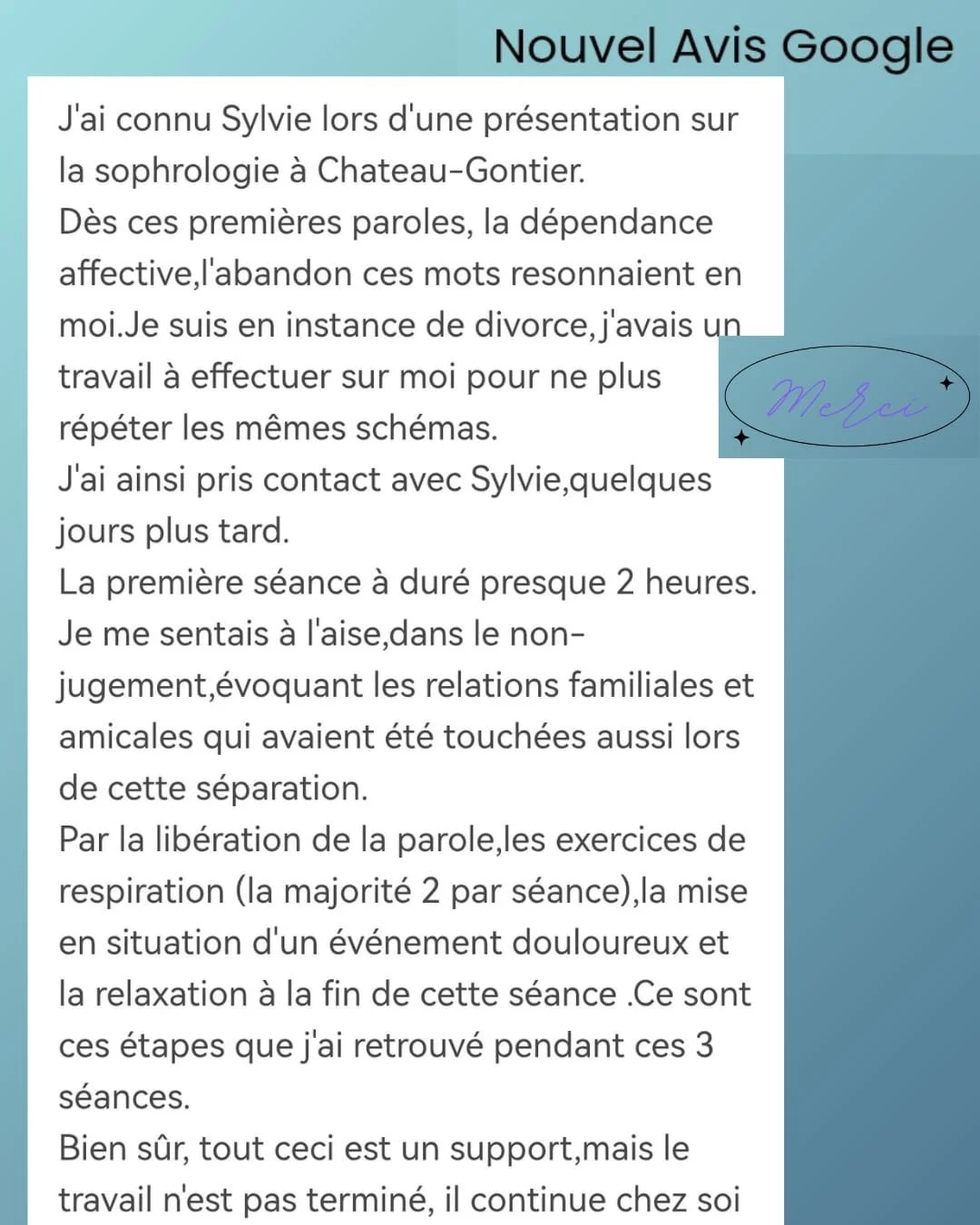 Capture d'écran d'un document avec une note écrite à la main disant 'Merci' en violet, entourée de petits dessins d'étoiles noires.