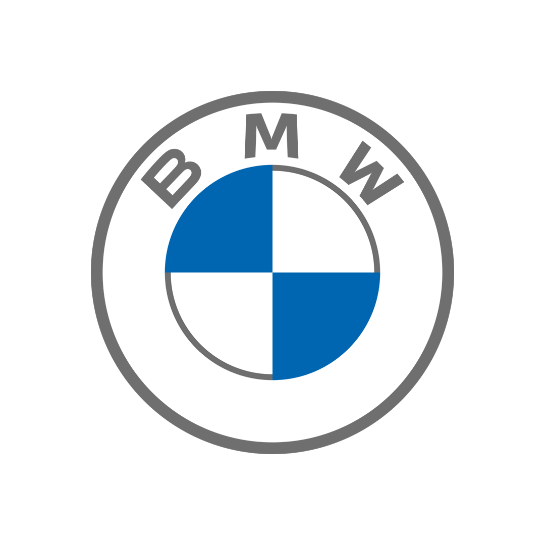 BMW logo featuring a circular emblem with blue and white quadrants and the letters B M W above.