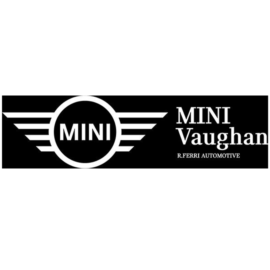 Black background with a white MINI logo and text that reads 'MINI Vaughan' and 'R. Ferri Automotive'.