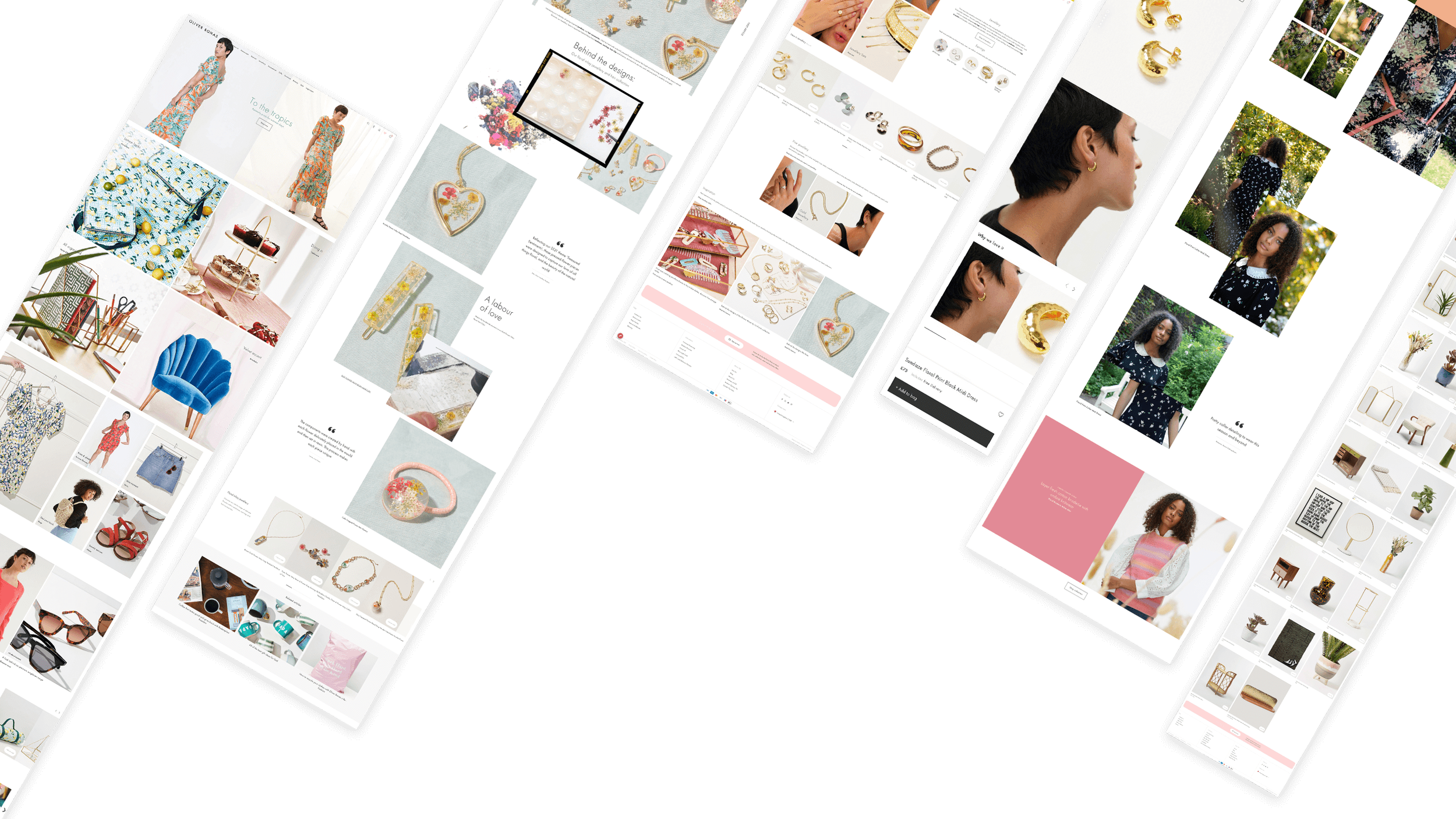 Collage of Oliver Bonas website pages redesign