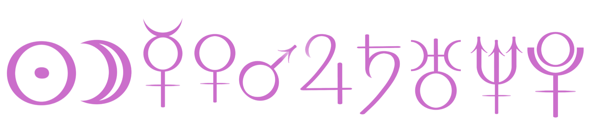 Astrological planetary symbols, arranged horizontally