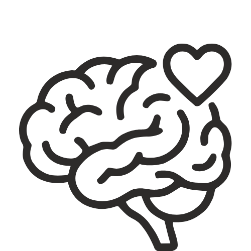 Illustratie van een hersenen met een hart ernaast.
