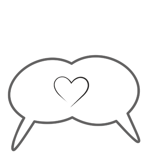 Twee gesprek-bubbels met een hart erin.