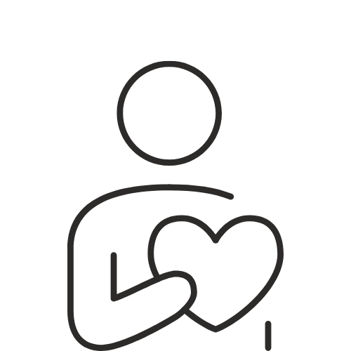 Een gestileerde pictogram van een persoon die een hart vasthoudt.