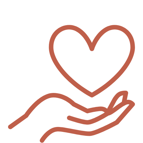 Een lijntekening van een hand die een hart vasthoudt.