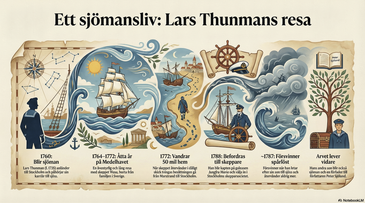En bild som visar en tidslinje över Lars Thunmans liv
