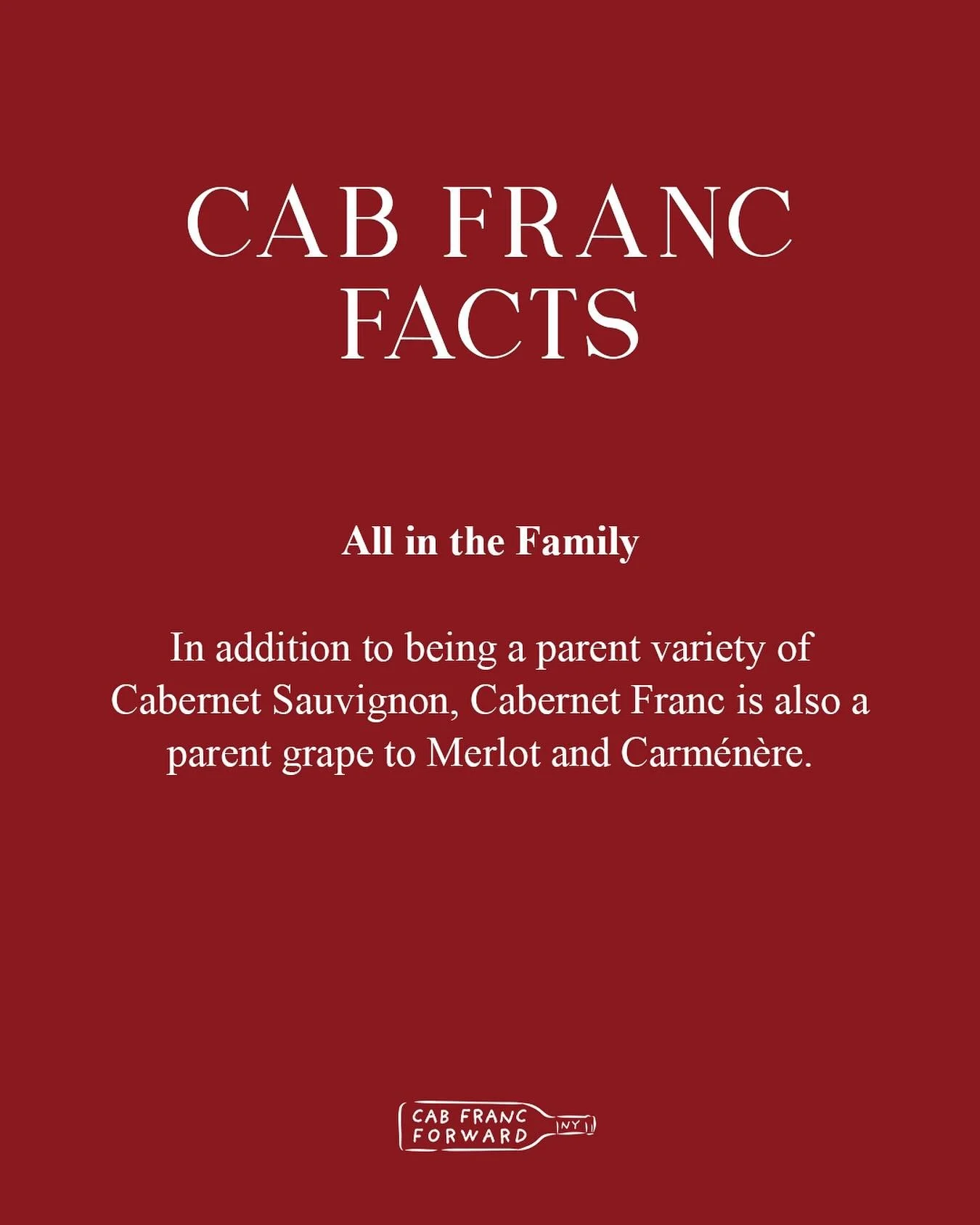 Bonus points if you know which varieties Cab Franc was crossed with to create Merlot and Carm&eacute;n&egrave;re! Drop your guesses in the comments. 

#cabfrancforward #cff #cabernetfranc #newyorkwineindustry #CabernetFrancForward #NewYorkCabernetFra