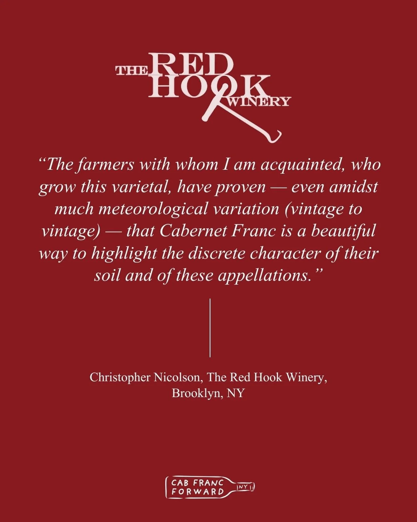 Confirmed for the NY Cab Franc Grand Tasting 2/3 in NYC: @redhookwinery 🍷

&ldquo;The farmers with whom I am acquainted, who grow this varietal, have proven &mdash; even amidst much meteorological variation (vintage to vintage) &mdash; that Cabernet
