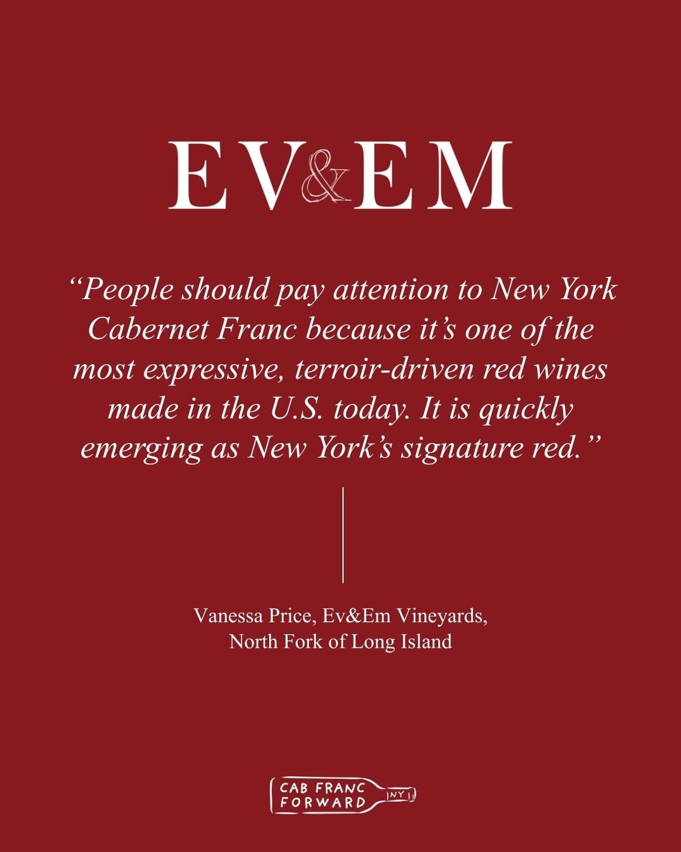 Exactly what @vanessalenoreprice said 📢

&ldquo;People should pay attention to New York Cabernet Franc because it&rsquo;s one of the most expressive, terroir-driven red wines made in the U.S. today. It is quickly emerging as New York&rsquo;s signatu