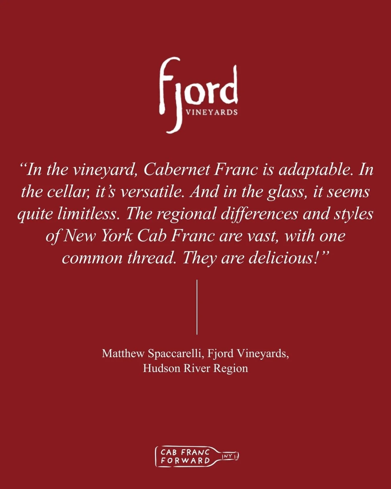 New York Cab Franc is adaptable, limitless, and delicious. Couldn&rsquo;t have said it better, @fjordvineyards 🙌

#NYCabFranc #NYWines