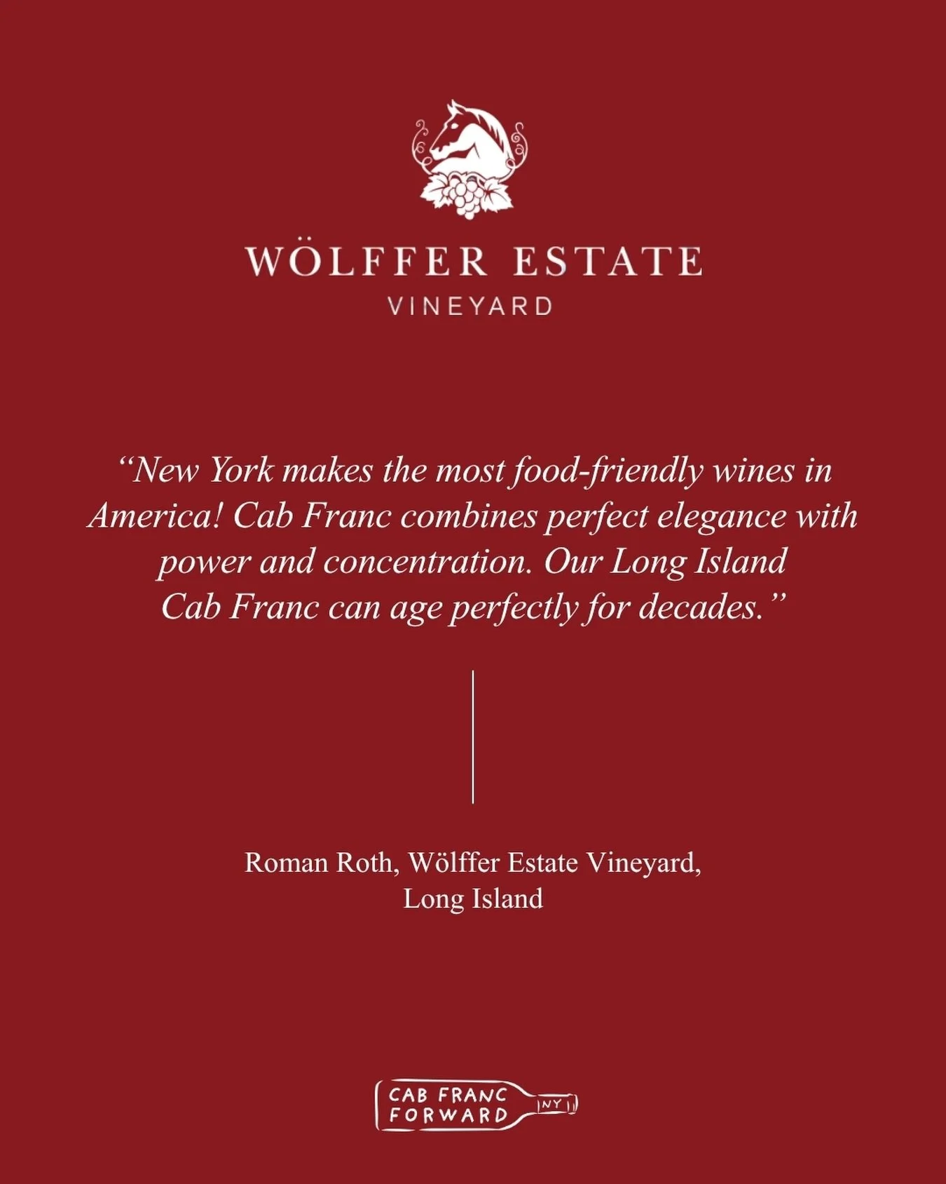 Roman Roth, Winemaker and Partner at @wolfferwine, highlights why #NYCabFranc is uniquely equipped for both the dinner table and the cellar 🍷:

&ldquo;New York makes the most food-friendly wines in America! Cab Franc combines perfect elegance with p