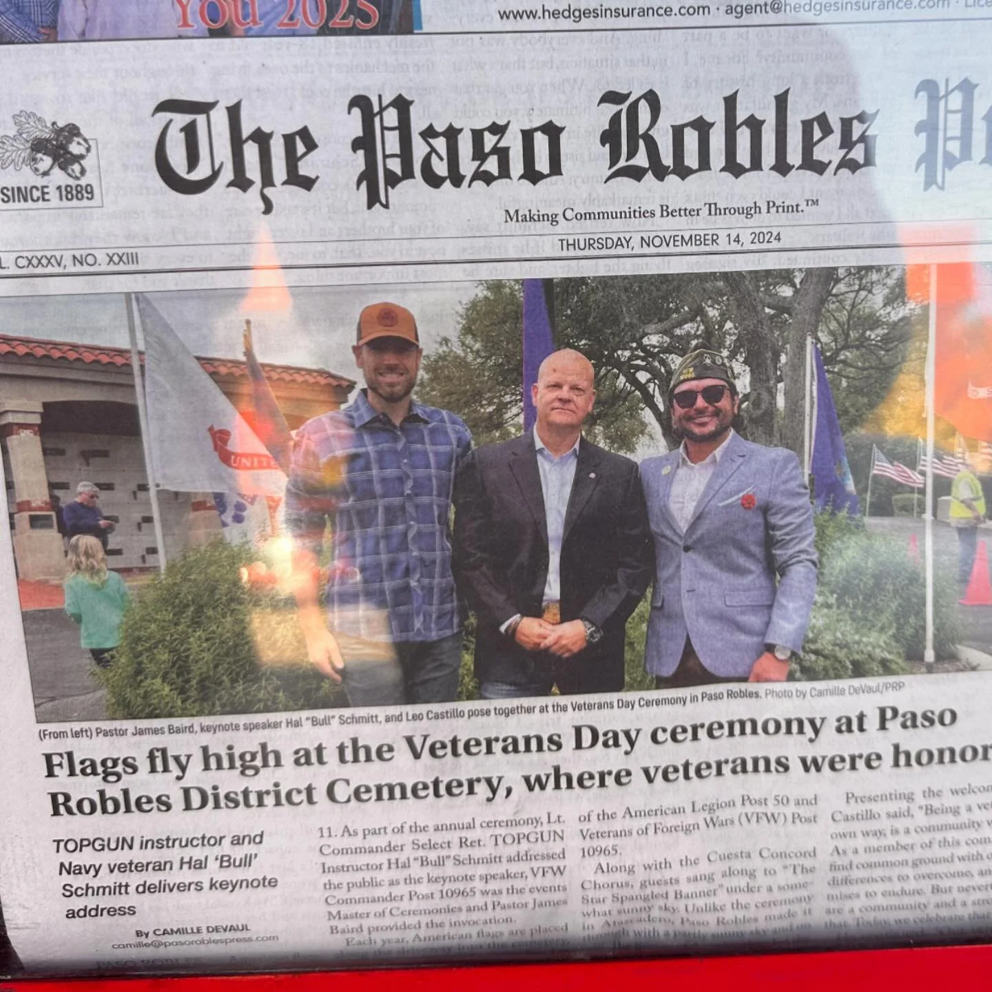 Made the front page! An honor to be a part of the event bringing together our fellow veterans. #itsaboutthepeople 
@pasoroblespress #veteransday #keynotespeaker