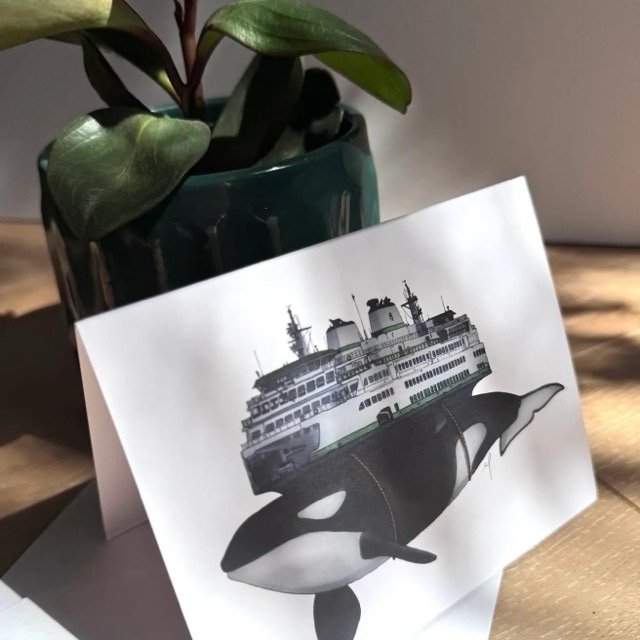 Orca Ferry Blank Note Card