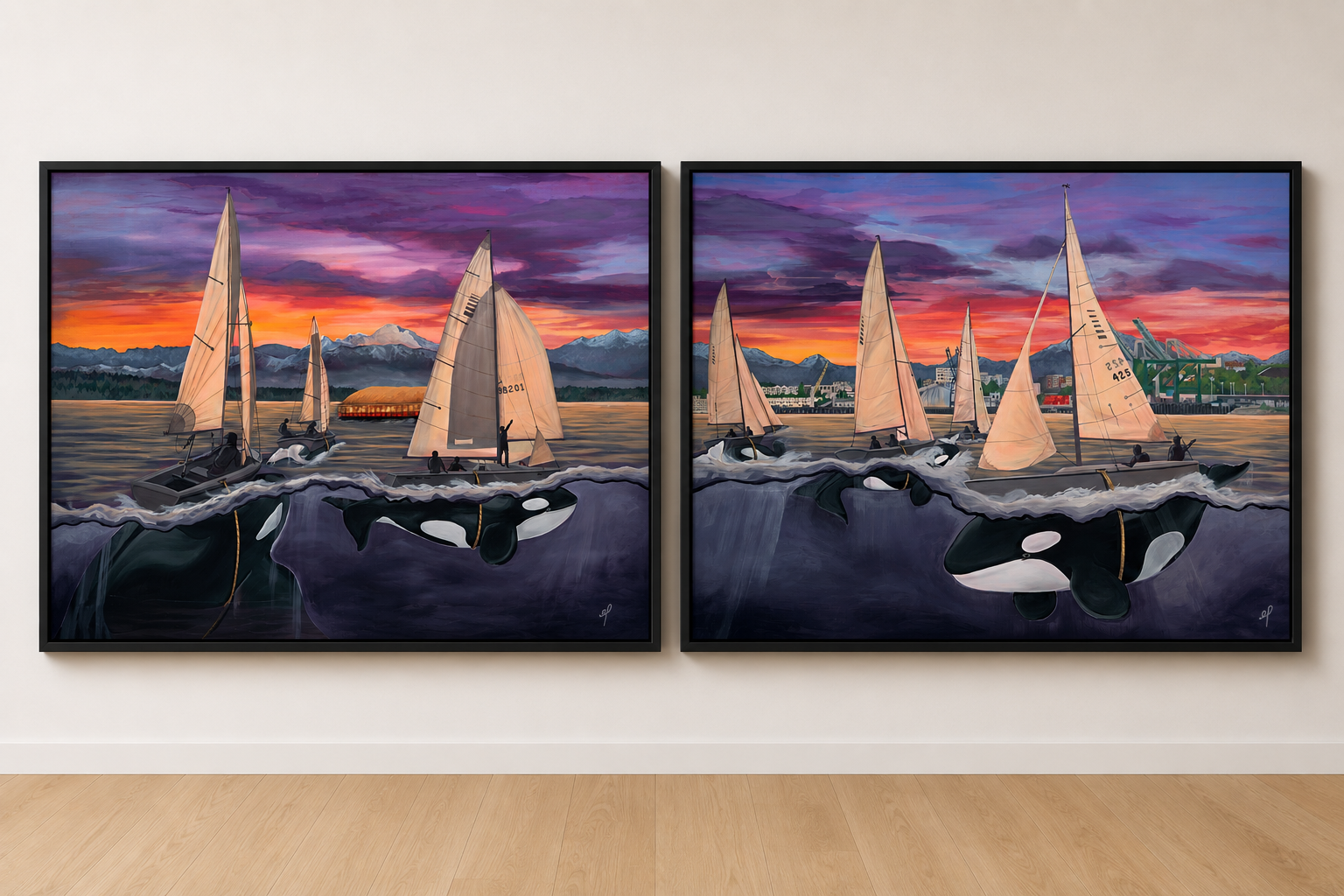 “Sailing School” Framed Gallery Wrap Archival Canvas Diptych