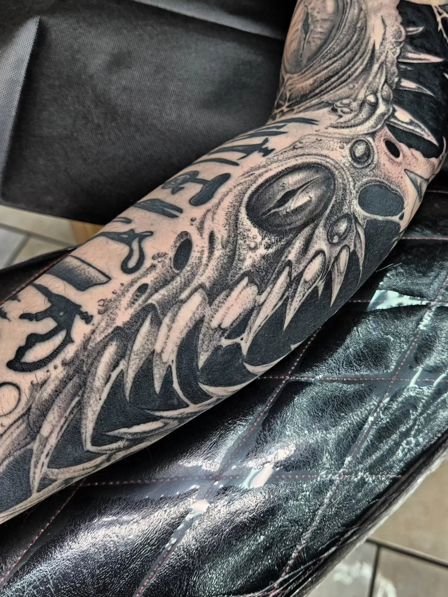 Some healed, some fresh, all drawn on (medical instruments done by @hannahpippintattoo )