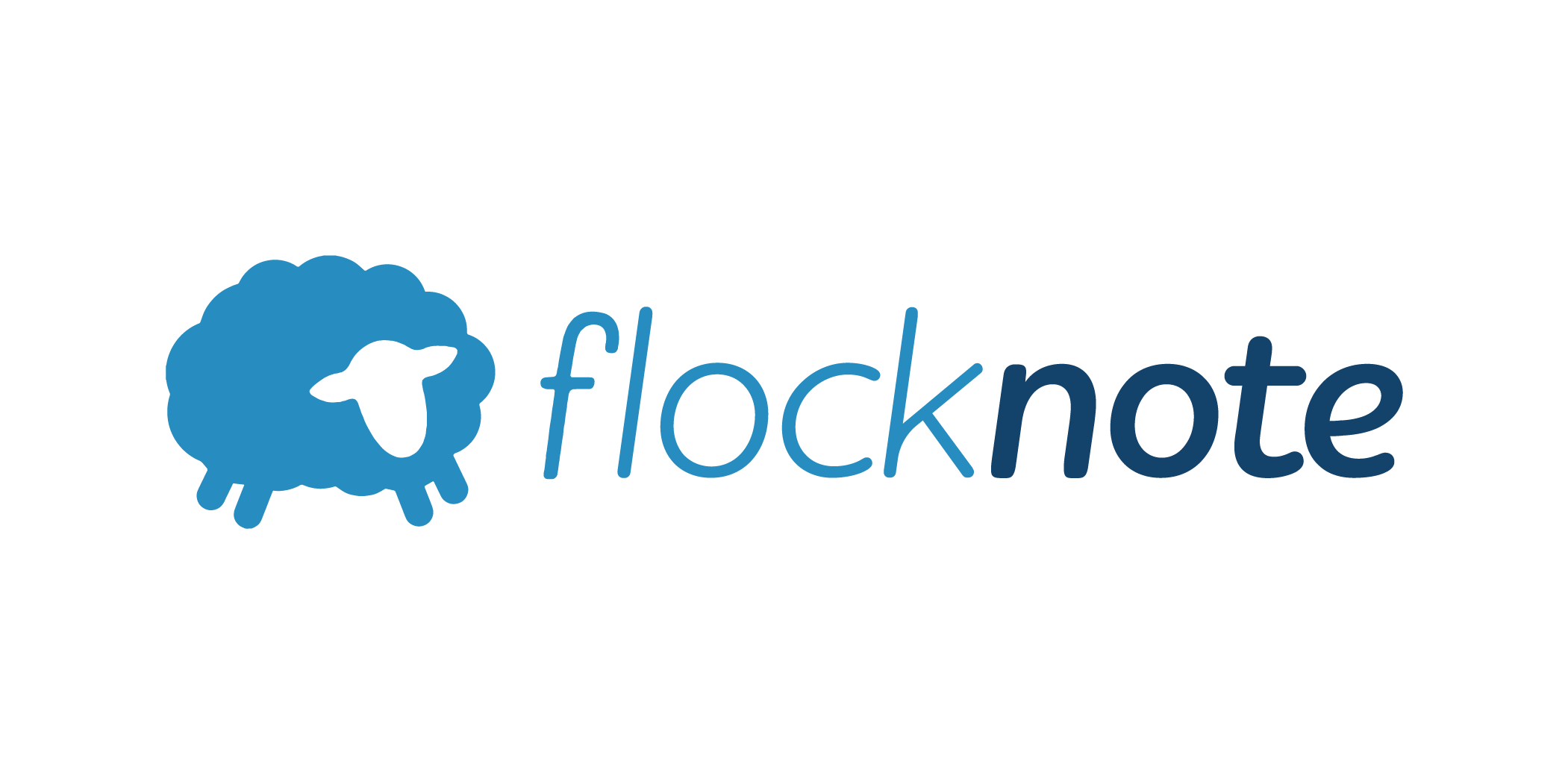 Logo of Flocknote, featuring a stylized blue sheep with a sheep's face in the center, next to the word "flocknote" in blue text.