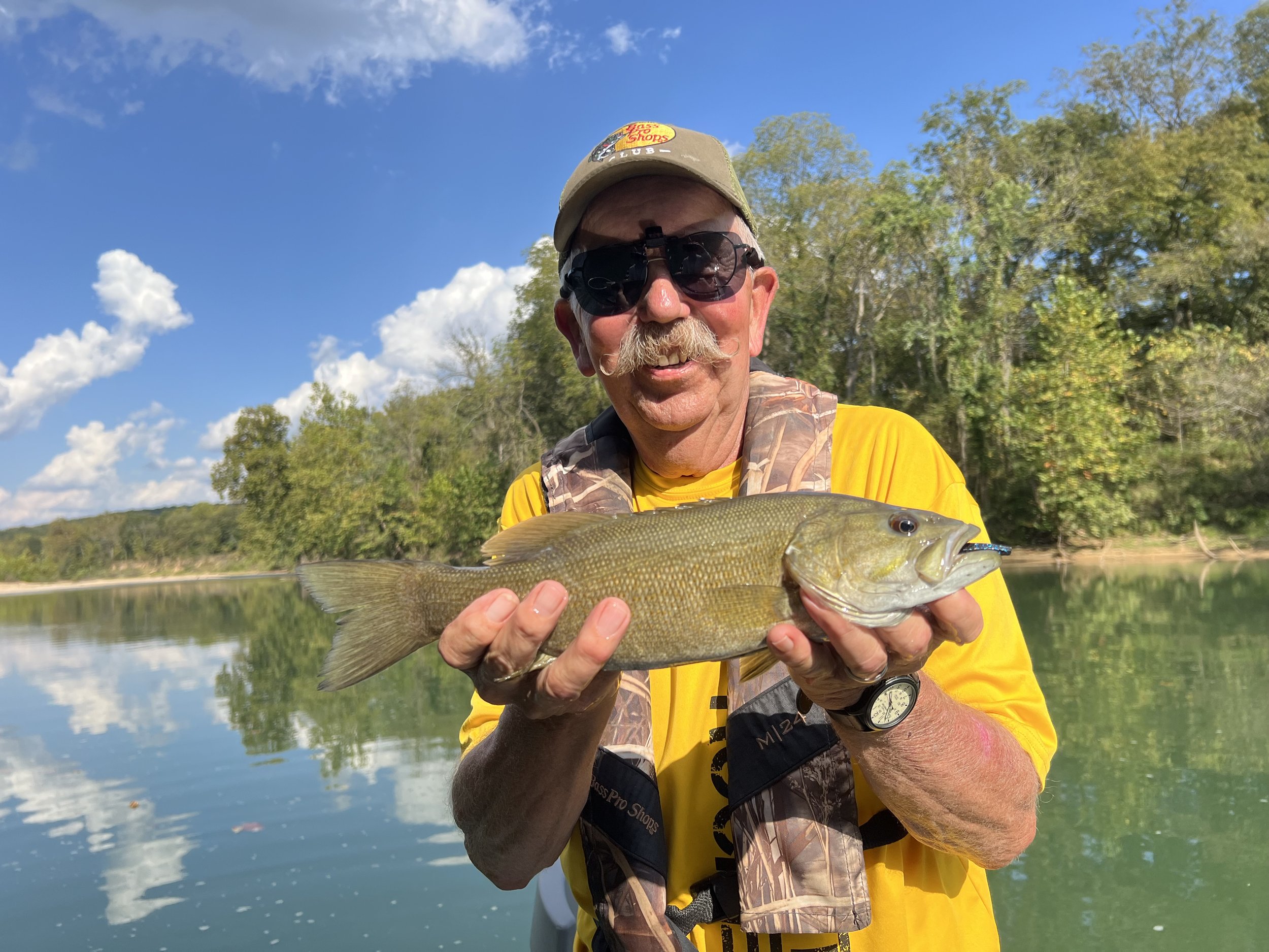 Guided fly fishing for large native Ozark smallmouth from Gasconade River Missouri.