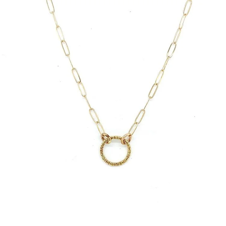 14k Hammered Circle with Paperclip Chain Necklace (2).jpg