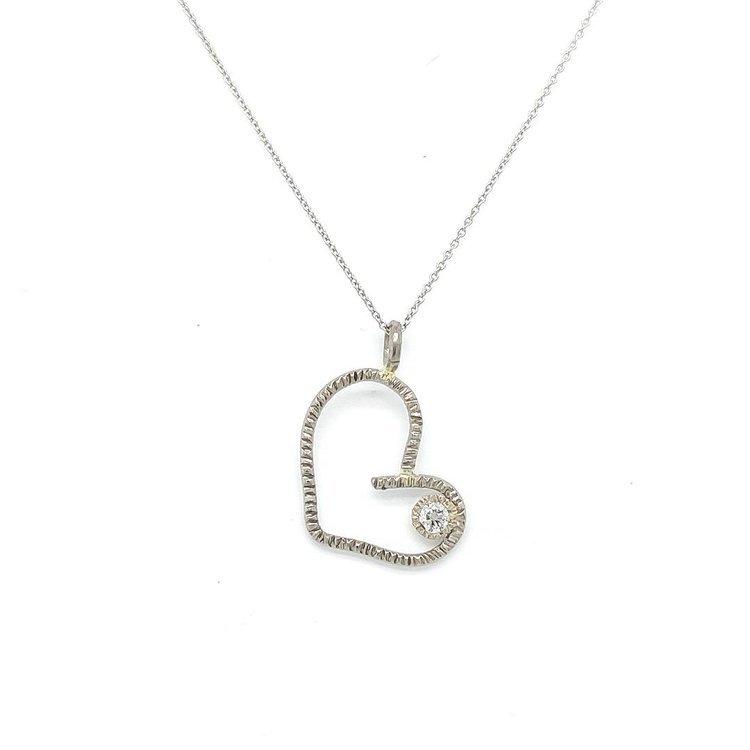 Diamond and Hammered White Gold Heart Necklace.jpg