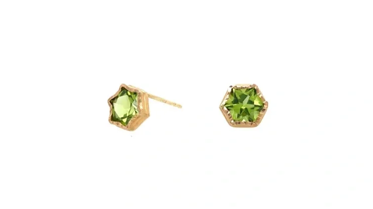 Peridot Hexagon Studs designed and hand crafted by Erika Laureano