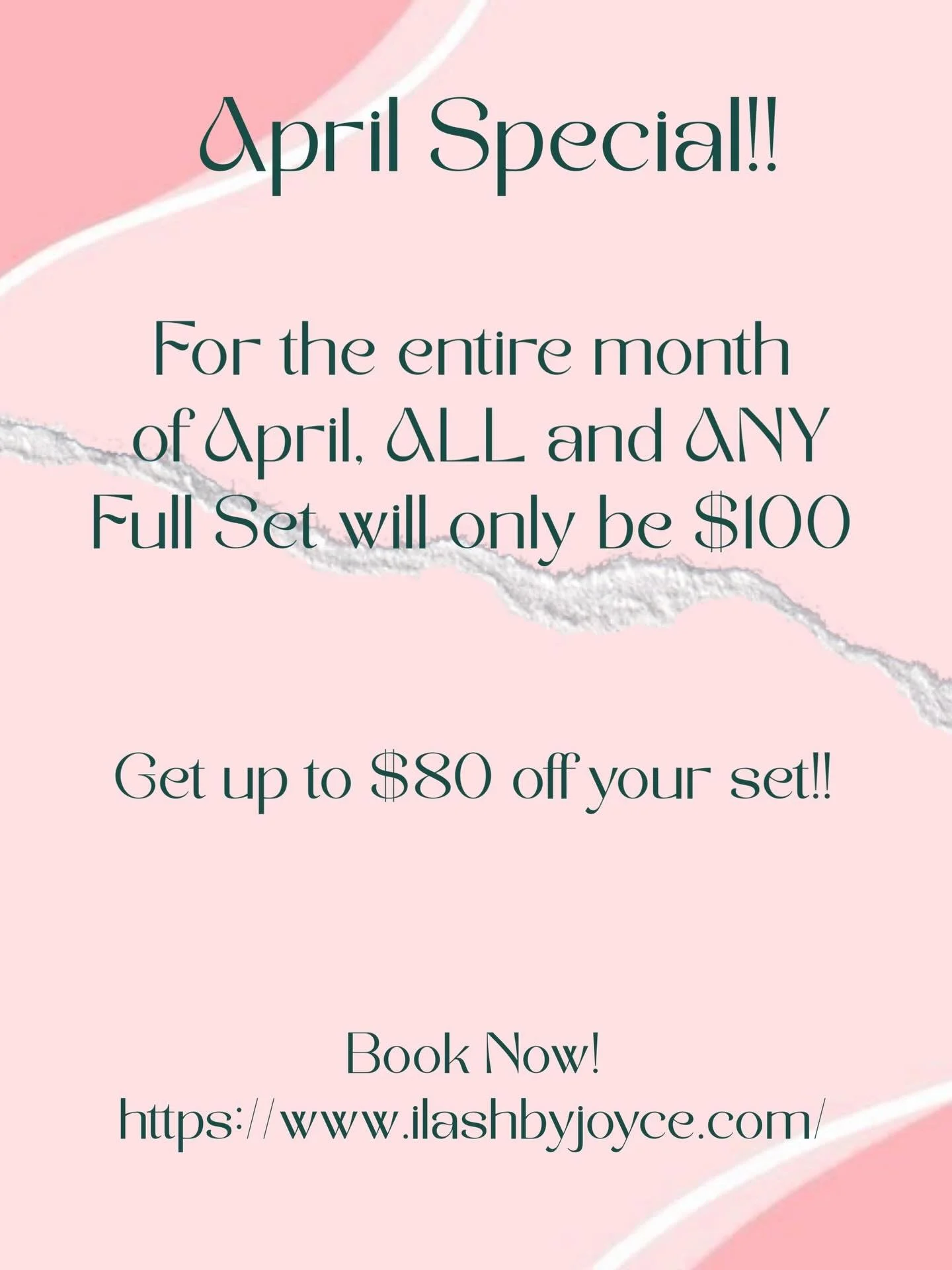 Don&rsquo;t miss out on this amazing deal!! $100 Full Sets for all of April ONLY!💕 Book through the link in my bio💕
