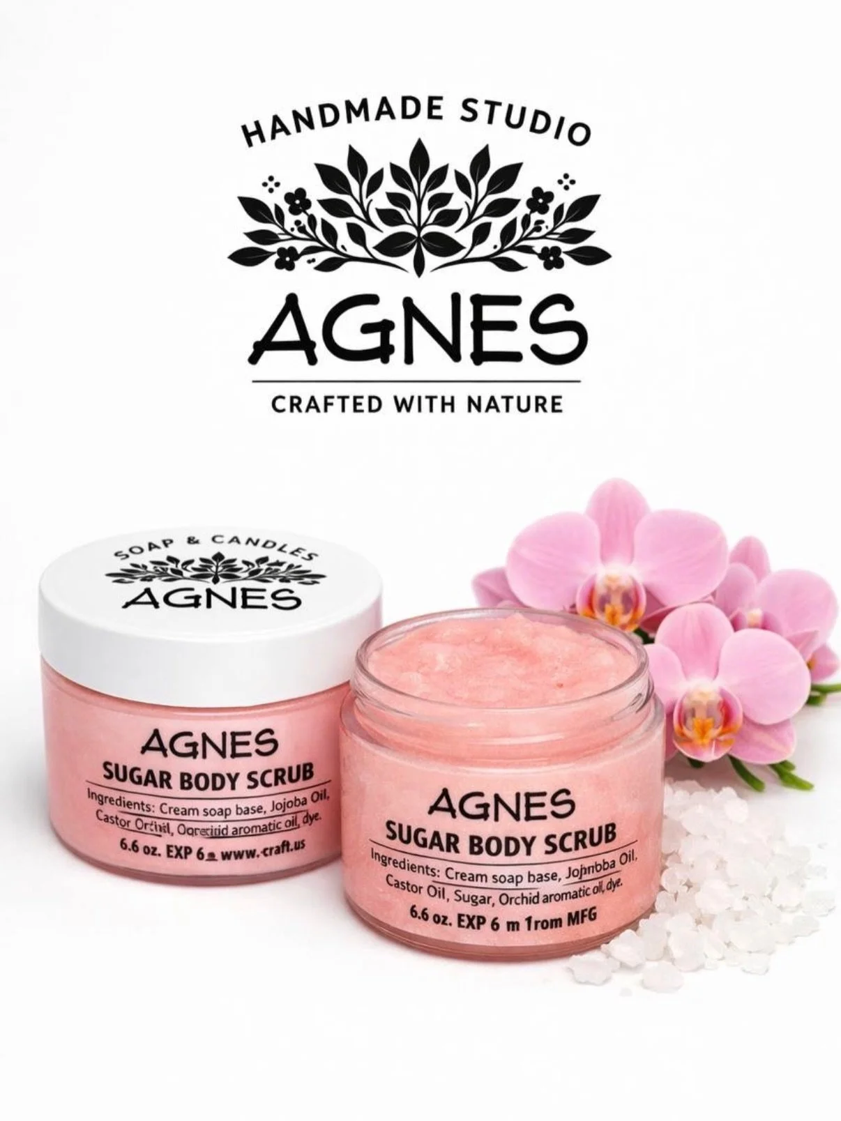 Sugar Body Scrub Orchid &mdash; Gentle Exfoliating Body Polish, Handmade Shower Scrub, Creamy Sugar Scrub Gift, Spa Bath Care

Bring a touch of spa luxury to your shower with this handmade sugar body scrub. Fine sugar gently exfoliates while a creamy