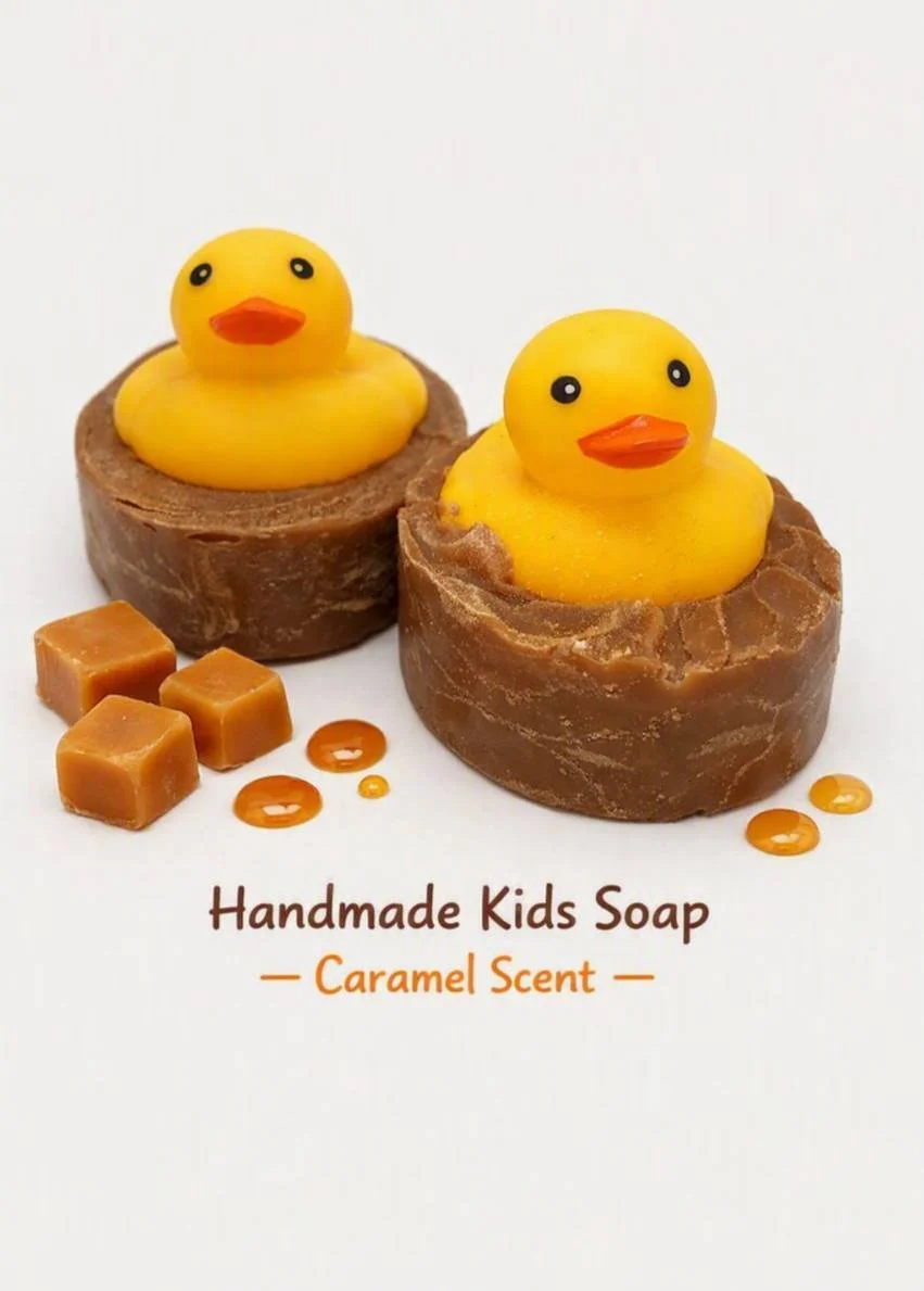 Gentle Handmade Kids Soap — Caramel Scent with Hidden Rubber Duck