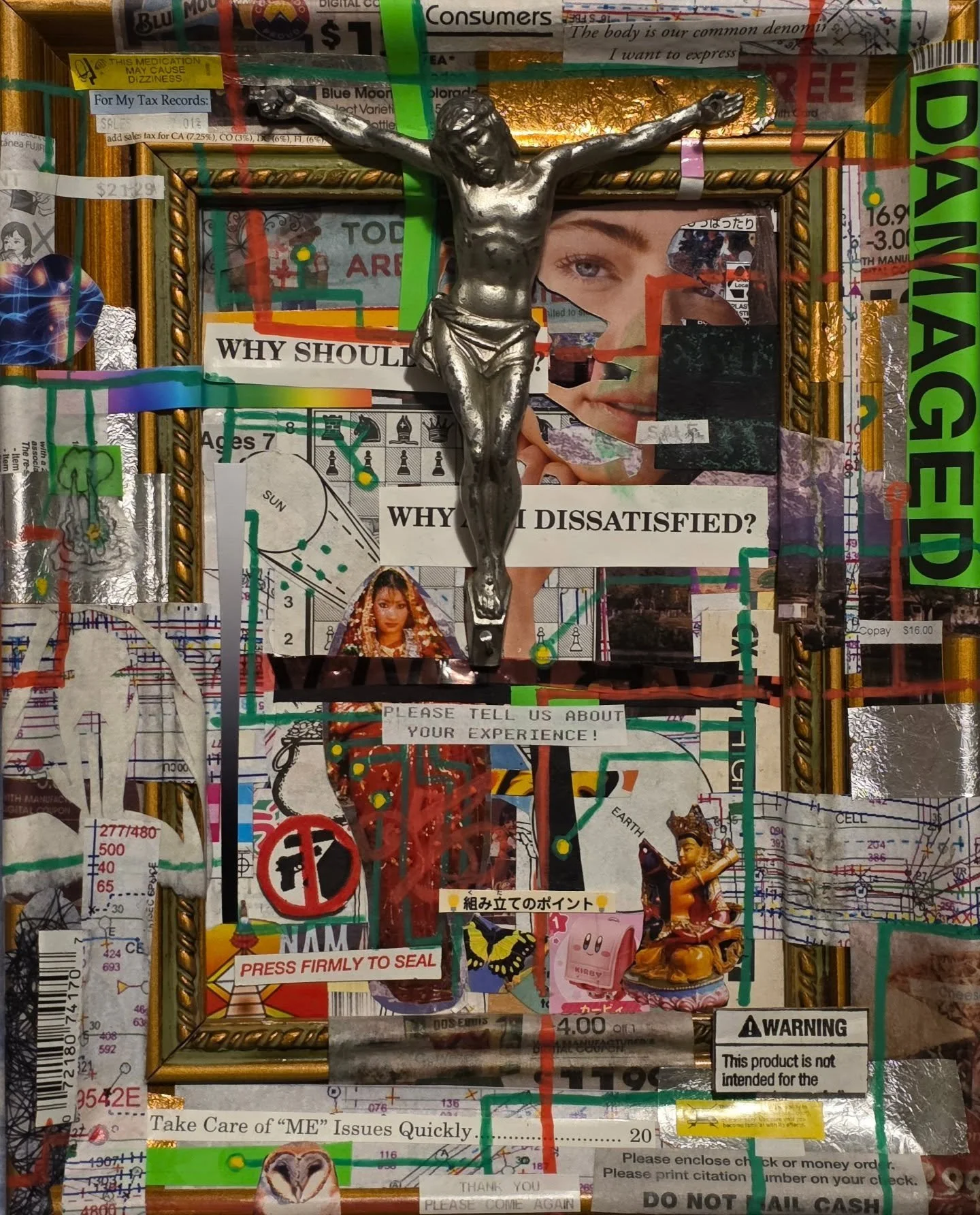 My newest creation called Mass Consumption 🤍🖤 made from an assemblage of objects and mixed media components.