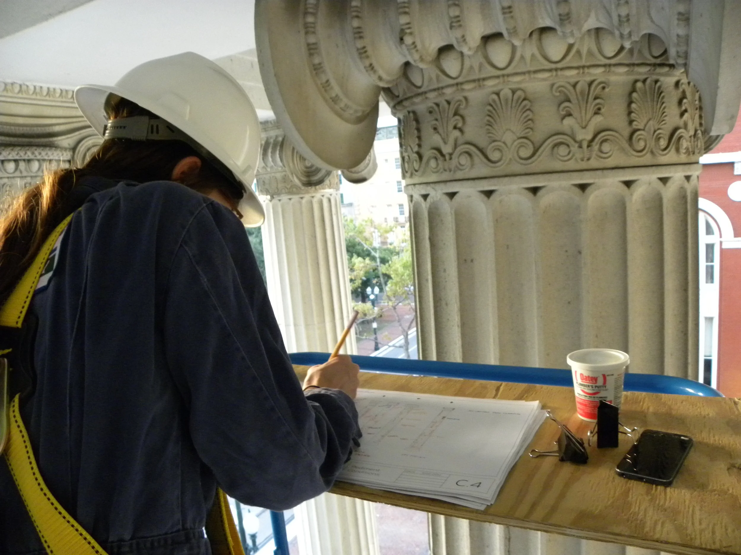 Historic material treatment repair and restoration specifications. Gallier Hall. New Orleans National Historic Landmark restoration.