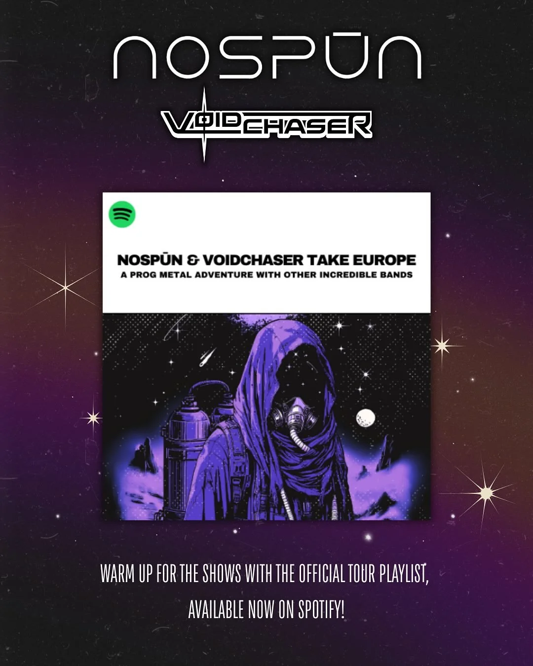 ✈️ In just one month, @voidchaserband and @nospun_official will be performing a run of 5 shows in Europe for the very first time!

To get you ready, we&rsquo;ve created the official tour playlist featuring songs from both bands and tracks from all th