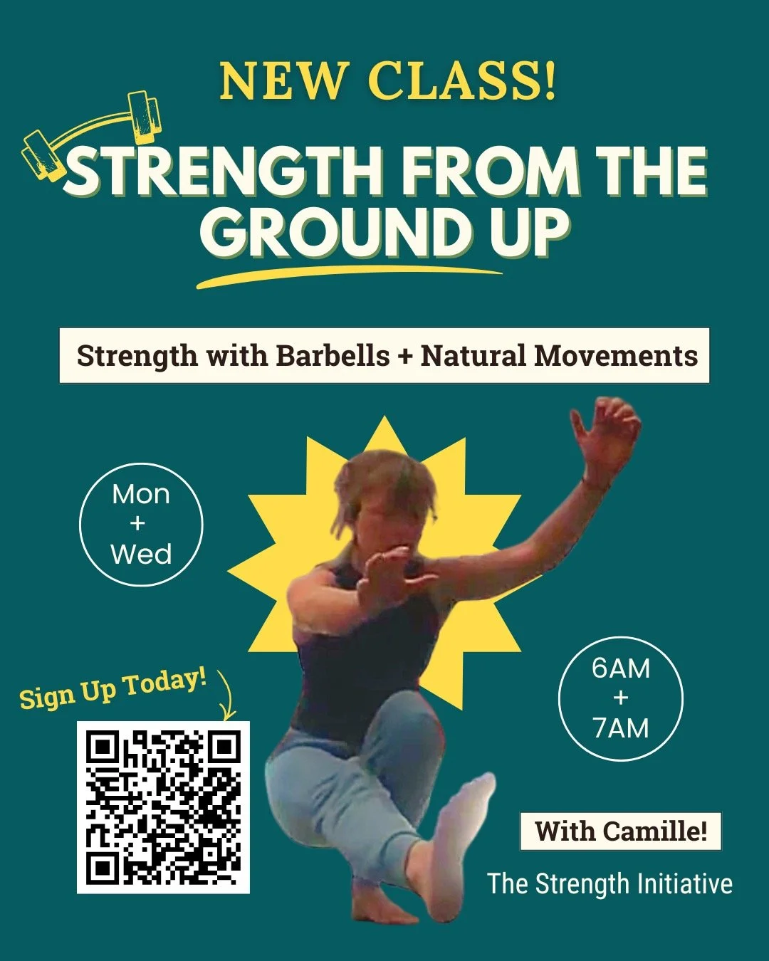 We&rsquo;re so excited to announce a new class!! 

Strength From The Ground Up!

Strength train with barbells and free weights, while incorporating some of our lost movements: crawling, balancing, jumping, and more! 

Mondays and Wednesdays 
6am and 